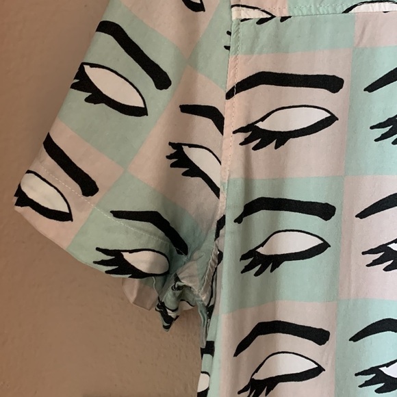 VANS x KENDRA DANDY Eye Print Short Sleeve Button Down Mini Dress - Picture 13 of 14